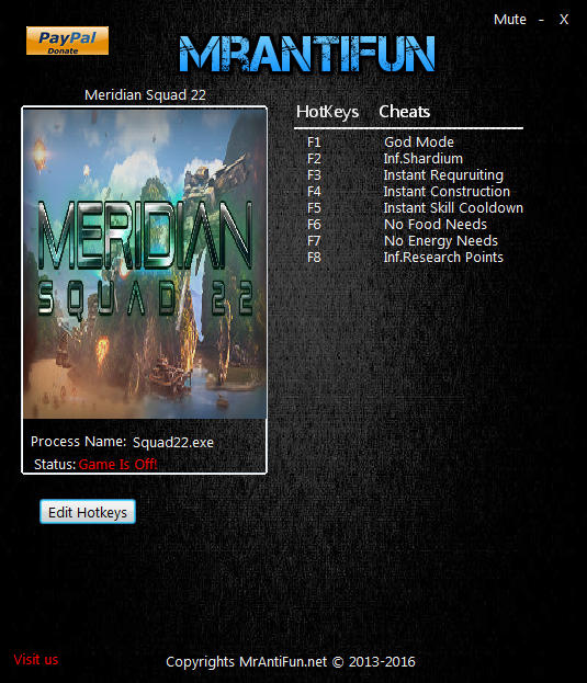 Meridian Squad 22 V0.96 Trainer +8 MrAntiFun