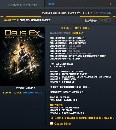 Deus Ex Mankind Divided Trainer +20 V1.4 BUILD 545.5 Lingon