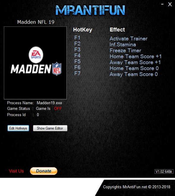 Madden NFL 19 Trainer +6 v1.00 MrAntiFun